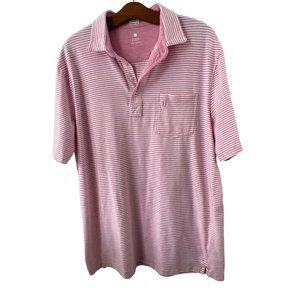 Johnnie O Hangin Out Golf Polo Shirt Mens L Pink White Stripe Pocket Cotton Blen